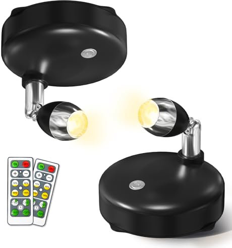 Lamptobe LED Spotlights 2 Pack - Rechargeable Battery Operated Spot Lights Indoor with Remote - Dimmable Small Display Lights for Picture Art Plants(Memory/Timer)