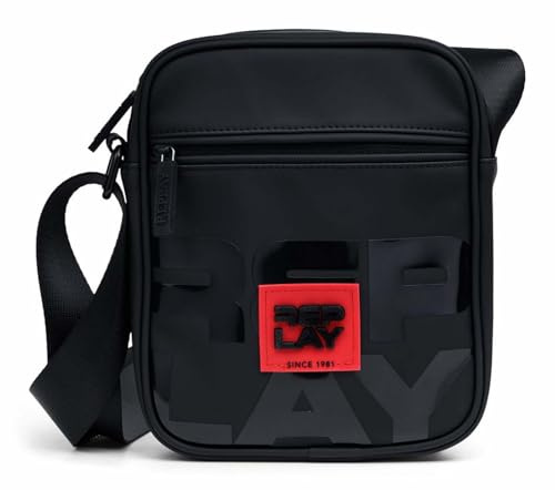 Replay Herren Umhängetasche mit Außenfach, Black 0098 (Schwarz), Einheitsgröße