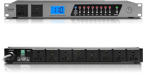 MIZISNR Power Sequencer, 20 Amps 10 Outlet Rack Mount Power Conditioner for Audio Equipment, 2000W Power Supply with 8 Independent Switches, 2P Surge Protector, External Switch, Voltage Display