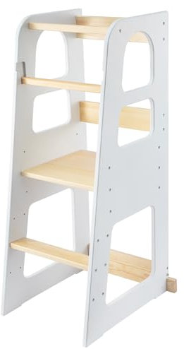 Youyijia Lernturm Ab 1 Jahr Learning Tower In DREI Gängen Verstellbar Hölzerner Lernturm Kinder Für Die Küchentheke Umkippschutz Weiß
