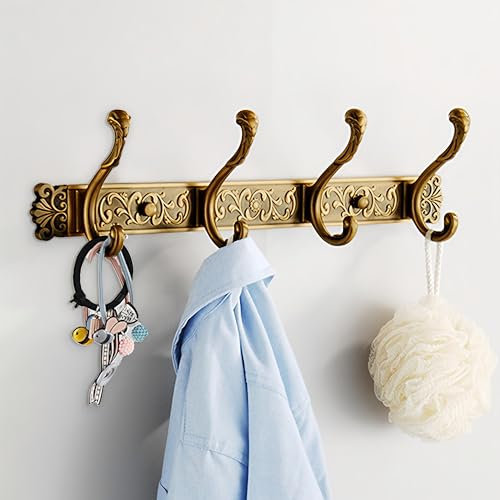 Fengxunzmm Kleiderhaken Rustikal, Metall Vintage Garderobenhaken, Wandhaken Messing mit 4 Haken, Retro Deko für Jacken Mäntel Schals Hüten Handtaschen