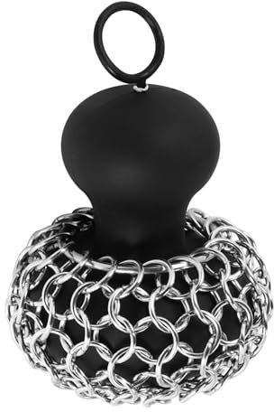 Agmoctz Cast Iron Chainmail Scrubber, Cast Iron Skillet Cleaner for Fry Pan Cleaner Cast Iron Skillet Cleaner Chain Black