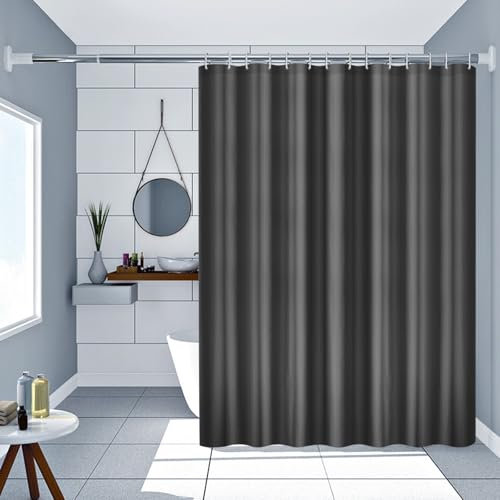 AMDXD Rideau de douche en tissu gaufré, textile, anti-moisissure, imperméable, lavable, en tissu polyester, noir gaufré, 100 x 200 cm, avec anneaux de rideau de douche