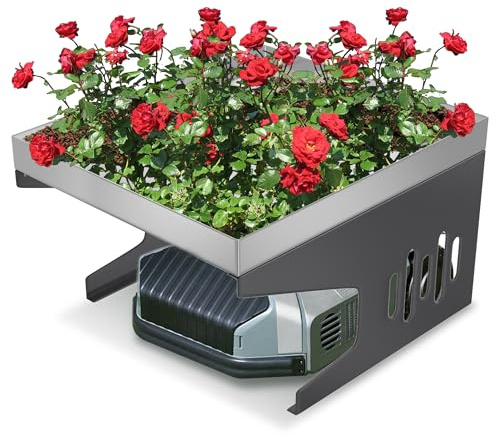 XMTECH Mähroboter-Garage mit Pflanzkasten, Wetterbeständig Dach,Überdachung, 43x60x70cm, Unterstand für Rasenmäher, Metall, Edelstahl