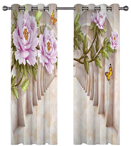 GSKOQD Tenda Per Bambini Cameretta Finestra 3D Ombra Di Farfalla Di Fiore Rosa Motivo Tende Oscuranti Per Interni Fantasia Con Occhielli 140X160Cm 2 Pezzi Tende Soggiorno Moderne Termiche Isolanti