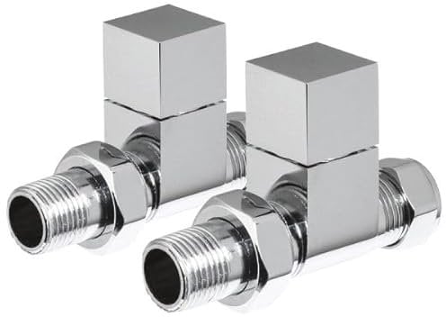 TC Cubic Manual Straight Square Chrome Modern Heated Towel Rail Radiator Valve Pair
