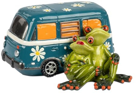 itsisa Dekofigur Frosch Paar beim Camping 14x8 cm - Deko für Camper, Flower Power Wohnmobil, Frösche, lustige Dekoration