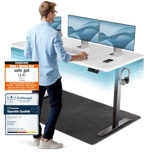 CLOUVOU ProDesk Höhenverstellbarer Schreibtisch elektrisch [TESTSIEGER] | 160x80cm | Dual-Motor Schreibtisch höhenverstellbar elektrisch | Elektrischer Schreibtisch mit Memory, 2X USB & Kabelversteck