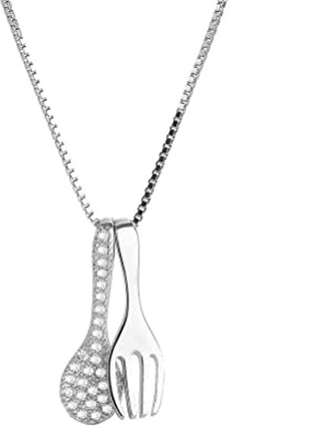 XANAYXWJ S925 Sterling Silber Halskette Damen Gabel Löffel Anhänger Schlüsselbein Halskette Schmuck Silber