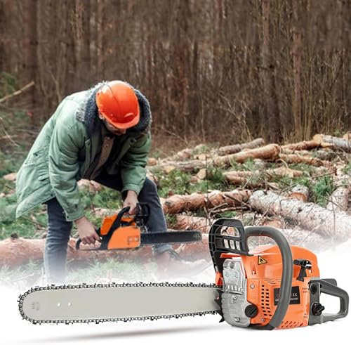 1 Ensemble de 58 CC Tronconneuse Thermique,Tronçonneuse à essence de 20 pouces, tronçonneuse à essence portative à 2 temps pour la coupe de bois et d'arbres à la ferme (Orange)