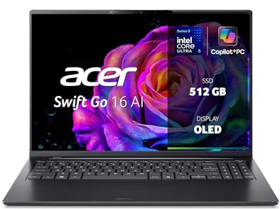 Acer Swift Go 16 AI Laptop 16 WUXGA OLED Intel Core Ultra 5-325 | 16 GB RAM, 512 GB SSD, Copilot+ PC, Windows 11, QWERTY, PC Portatile IA, Senza alimentatore
