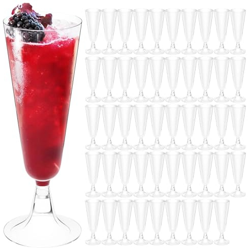 Dromzen 50 Pezzi Bicchieri Champagne, Bicchieri Spumante Plastica(160ML) | Bicchieri Flute Plastica, Tazze di Plastica Trasparenti, Flute da Champagne in Plastica per Feste, Matrimoni, Compleanni
