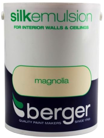DRW Magnolia Vinyl Silk 5L For interior walls & and ceilings | Durable Matt and wipeable Silk Emulsion|Pack design maximises on shelf stand out and clearly communicates brand