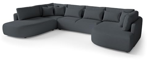 MW EURO-MEBLE Ecksofa Jacobs U - Wohnlandschaft, Polstersofa, Polstercouch (Linke Seite - Dunkelgrau: Tresor 19)