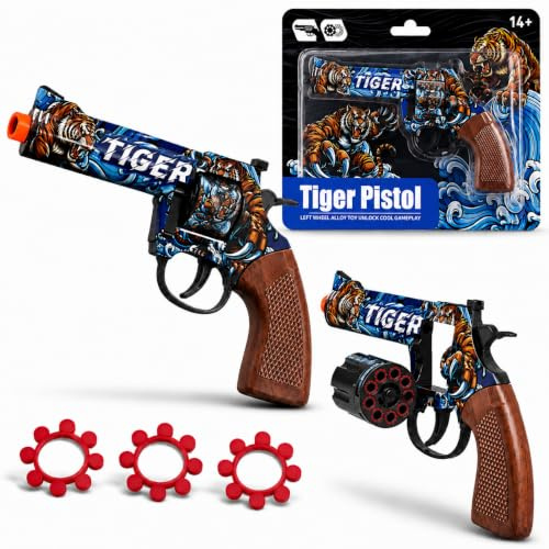 VastCart Tiger Theme 8‑Shot Ring Cap Toy Revolver – Die‑Cast Metal Pretend Play Blaster with Orange Safety Tip, Ages 14+ (Tiger Edition)