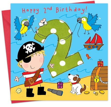 Twizler 2nd Birthday Card Boy Pirate - Age 2 Birthday Card - Boys Birthday Card Age 2 - Happy Birthday Card 2 Year Old Boy - Childrens Happy Birthday Cards Boy - Card Age 2 Boy