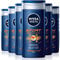 NIVEA MEN Sport Shower Gel Pack of 6 (6 x 250 ml), Cleansing 3-in-1 Body Wash for Men with Minerals, Refreshing NIVEA MEN Shower Gel