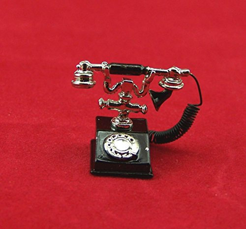 Miniatur Nostalgie Telefon aus Metall, schwarz. für 1:12 Puppenhaus. 2,5x2 cm.