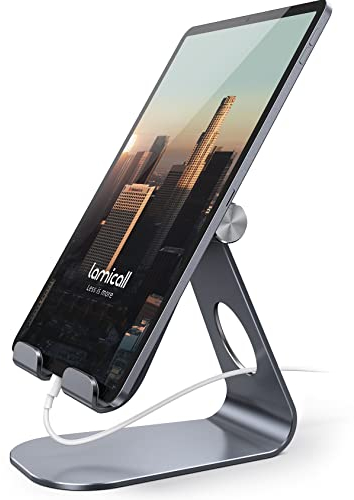 Lamicall Tablet Stand, Adjustable Tablet Holder - Desktop Stand Dock Compatible with New iPad 2024 Pro 9.7/10.5/11 / 12.9/13, iPad Air mini 2 3 4 5 6, Switch, Samsung Tab, other Tablets - Gray