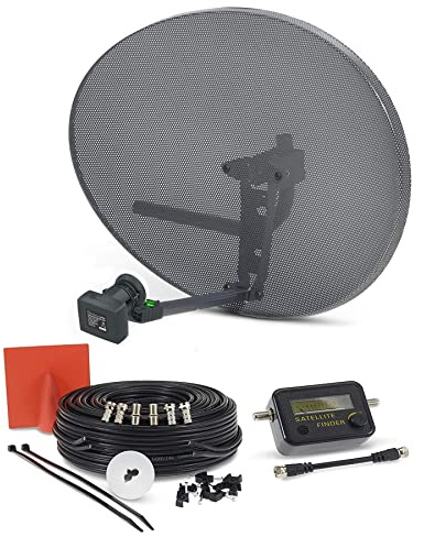 SSL Satellites Zone 2 Satellite Dish Quad LNB + 20 Meter Black Twin Cable FTA Signal Pointer Satellite SKY, SKY+, HD, Freesat TV Signal Finder Caravan Motorhome Satellite System Box Kit