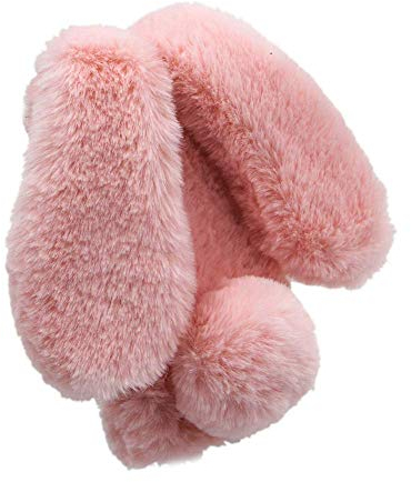 Jorisa Plüsch Hülle Kompatibel mit iPhone 6/iPhone 6S,Niedlich Pelzig Hase Ohren Flauschige Haarball Weich Winter Warm Handyhülle Süße Kaninchen Faux Pelz Glitzer Diamant Schale,Rosa