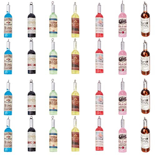 SUNNYCLUE 28pcs 7 Styles Wine Bottle Charms Resin Pendants Earring Necklace Keychain Dangles for Beginners Starter DIY Jewellery Making Accessories Mixed Color
