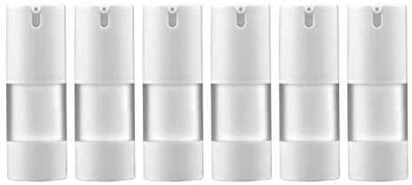 longway 0.5 Oz 15ml Airless Pump Bottles,Small Plastic Travel Vacuum Cosmetic Pump Bottles for Lotion and Cream(Pack of 6, Frosted)