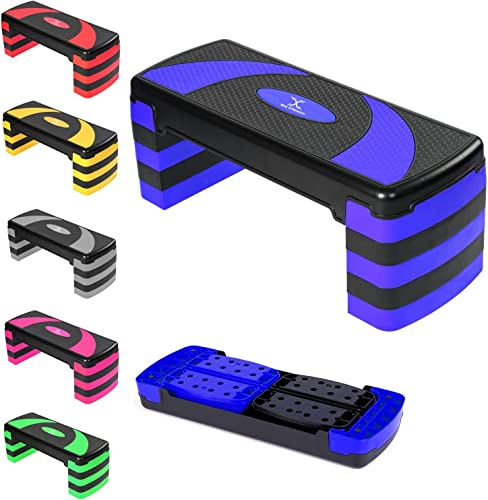 MAXSTRENGTH Aerobic-Übungs-Stepper 5 einstellbare Stufen – ideal für Zuhause, Fitnessstudio, Fitness, Workout-Ausrüstung, Cardio, Yoga (blau)