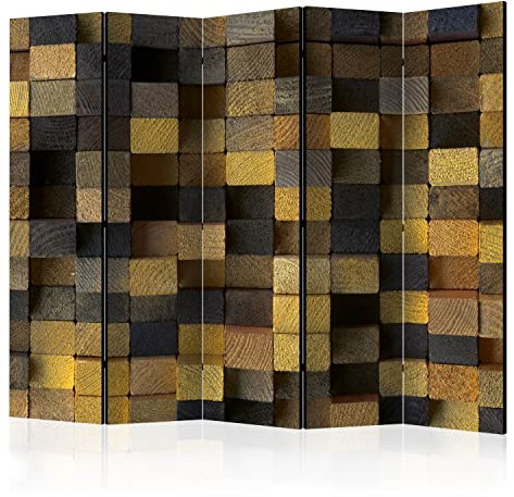 murando - Paravent Raumteiler Innen Holzoptik 225x172 cm 5-teilig Einseitig Raumtrenner Trennwand Holz Room Divider Sichtschutz Spanische Wand Raum Abtrennung Holz Bretter 3D Effekt f-A-0339-z-c