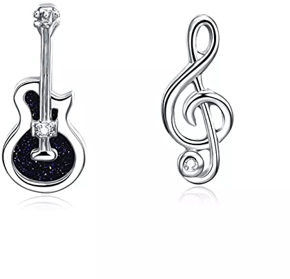 Weihnachtsgeschenk 925 Sterling Silber Nette Gitarre Note Ohrringe für Frauen Mädchen Persönlichkeit Asymmetrischer Ohrring Hiphop Rock Schmuck Party-Festtagsdekoration Geschenke für Frauen