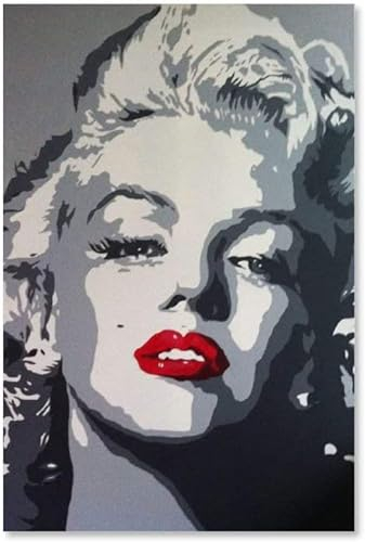 DIY 5d Diamant Malerei Kits FüR Erwachsene Und Kinder Marilyn Monroe Schwarz-Weiß-Kunstposter Kreuzstich Art Kristall Strass Stickerei Painting 23.6x35.4(60x90cm) Kein Rahmen