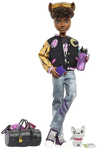 Monster High-Puppe, Clawd Wolf-Puppe mit Gargoyle-Bulldogge als Haustier und themenbezogenem Zubehör - HNF65
