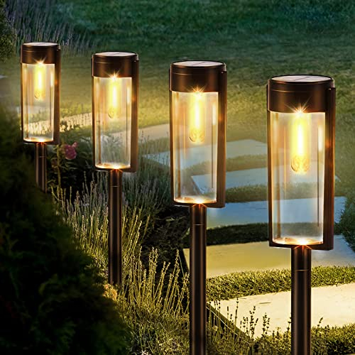 Towwoo Solarlampen für Außen Garten, 4 Stück Solarleuchten Garten Warme LED Licht, IP65 Wasserdicht Solarlampe Gartendeko für Draußen Gehweg Terrasse Garten Rasen (Rund)