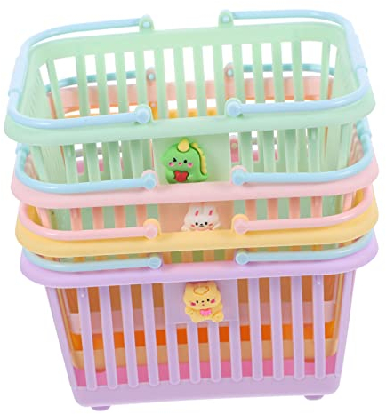 BCOATH 4 Stück Aufbewahrungskorb Mini-supermarktkorb Einkaufskorb Küche Rollenspielspielzeug Kleiner Korb Mit Griff Einkaufskörbe Aus Kunststoff Niedlich Spielzeugkorb Einkaufen Plastik
