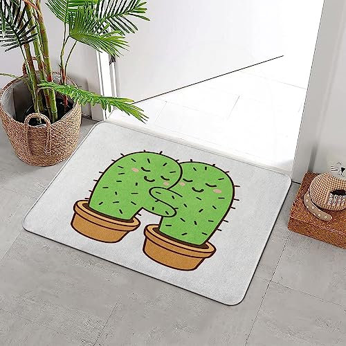 Badteppich rutschfeste,Kaktus-Umarmung, die nettes Karikatur-Kaktus-Paar in der Liebe lustigen Valentinstag zeic,Wasserabsorbierend Badematte maschinenwaschbar Badvorleger für Dusche,Badewanne,40x60cm