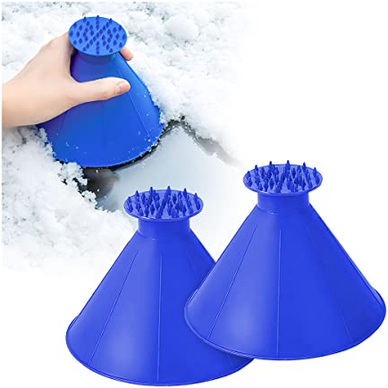 JNNJ 2PCS Magical Ice Scrapers, Funnel Snow Scrape for Car Windshield, Round Frost Removal Cleaning Tool, Winter Automotive Exterior Accessories, Universal for Bus, Truck, SUV, Van(Blue)