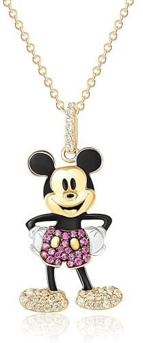 Disney 100 Damen 3D-Micky-Maus-Halskette, 45,7 cm, 24 kt vergoldet und DMQ CZ Sterlingsilber, D100 Halskette, offizielle Lizenz, Sterling Silber, Diamonique