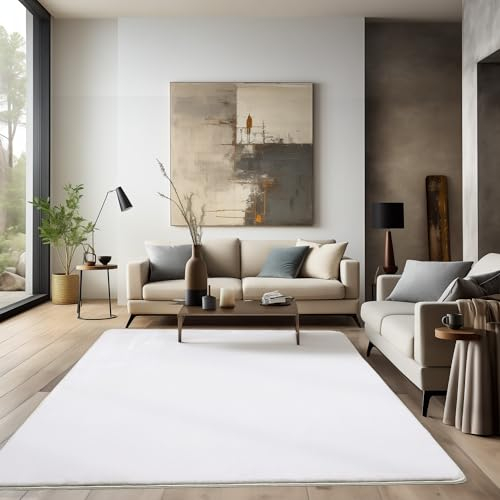 HomebyHome Shaggy Teppich Wohnzimmer 120 x 170 cm - Hochflor Wohnzimmerteppich Weiß Extra Weich und Flauschig - Langflor Teppiche für Schlafzimmer, Küche, Flur - Carpet, Halı, Kilim