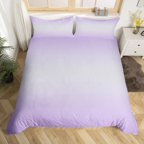 Copripiumino lilla e grigiastro, sfumato viola chiaro, set di biancheria da letto singolo per bambini e ragazze, motivo arte astratta, decorazione estetica per la stanza