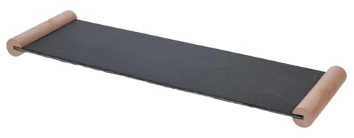 HAC24 Servierplatte Schiefer 50 x 15 cm mit Holzgriffen Schieferplatte Käseplatte Wurstplatte Servierteller