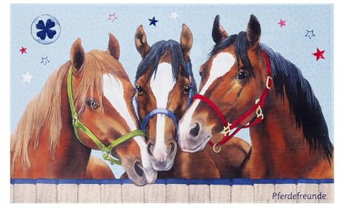 Pferdefreunde Kinderteppich Pferde blau 100x160cm, Farbe:blau, Größe:100x160cm