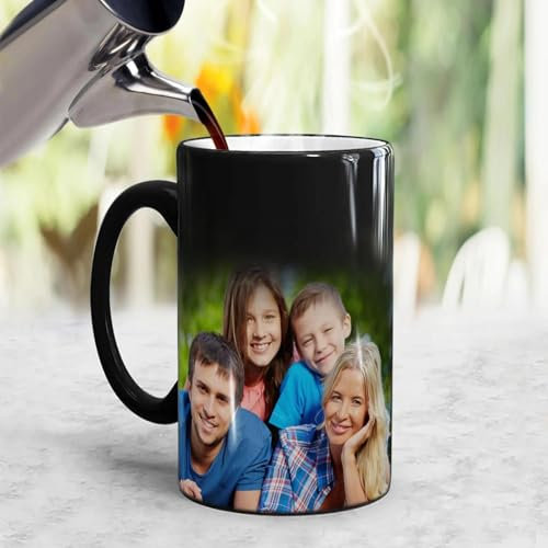 Mug Personnalisé Eau Chaude Couleur Changeante Magique en Céramique Mug Personnalisé Votre Propre Photo Personnalisé Mugs Cadeau Unique pour La Famille et Les Amis Mug,350ml