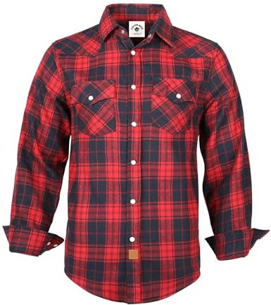 TARAINYA Chemise Flanelle Homme A Carreaux Western Cowboy Manches Longues avec Boutons-Pression Regular Fit Rouge Marine M