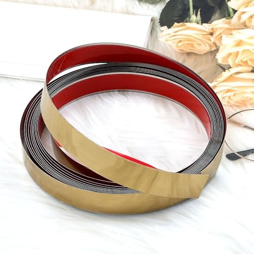 20 mm x 5 m Bande de Garniture Or, Moulure Décorative Flexible Autocollante, Inox Bande Décorative Dorée, Moulure Murale Bandes Décoratives, Adhesif Mural Decoratif Moulures pour Plafonds, Sols, Murs