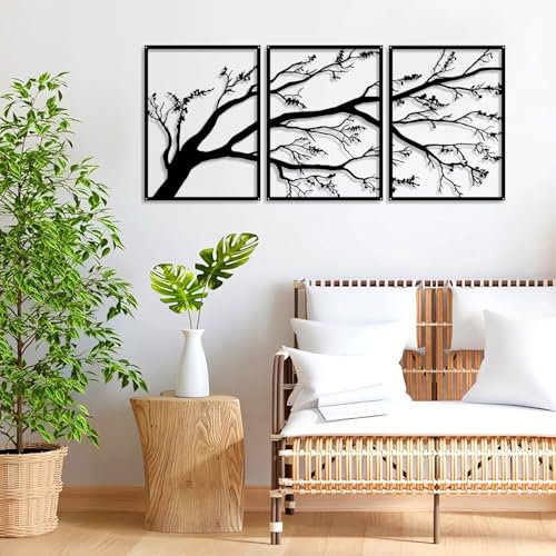 Luccyle Décoration murale en métal avec branches,Art mural en métal avec arbres 3 pièces,Art mural avec arbres pour la maison, le jardin et le salon (15.7inx11.8in)