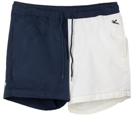 Rydale Men's Cotton Shorts Elastic Waist Casual Summer Drawstring Rugby Shorts (UK, Waist, 30, Regular, Regular, Navy/White)