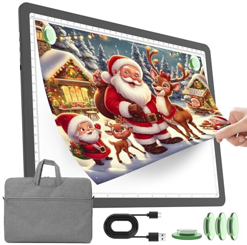 TOHETO A4 Leuchttisch mit Tasche für Diamantmalerei, Wiederaufladbares Ultraheller Leuchtkasten zum Zeichnen, Aufladbar LED Licht Pad zum Nachzeichnen, Kabelloses Lichtplatte Lichttafel (Schwarz)