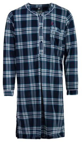 Henry Terre Herren Nachthemd Langarm Tartan Muster Brusttasche Knopfleiste Größe M-3XL Baumwollmix, Farbe:grau, Größe:L