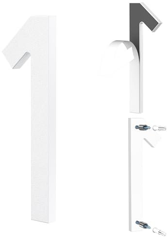Yafimea Número de casa exterior 15 cm blanco, Números para casa con instalación adhesiva o con tornillos, diseño moderno flotante 3D para pared o valla (1)