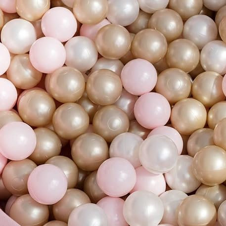 MISIOO Lot de 150 balles pour Piscine à balles - Diamètre : 6 cm - Balles en Plastique 100% polyéthylène Basse densité - Rose Clair/Perle/doré - Parfait pour Jouer en Toute sécurité dans la Chambre